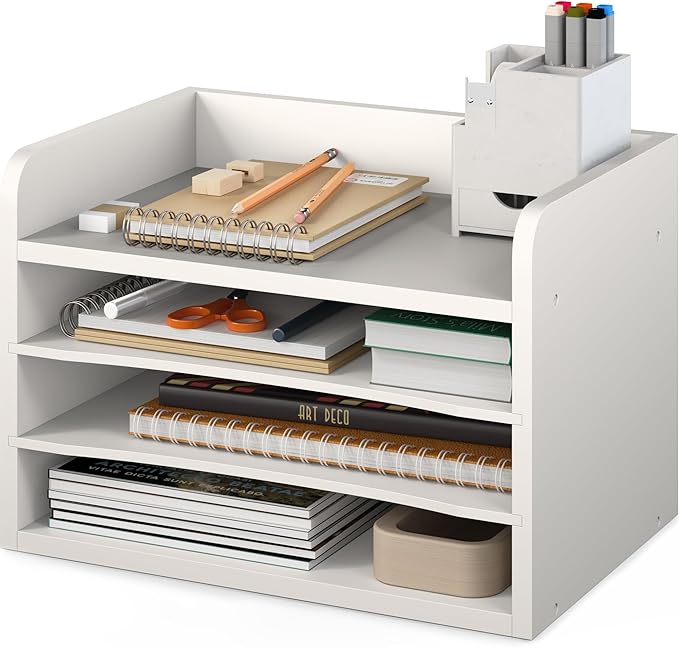 Ballucci File Organizer, 4-Tier Office Desk Organizer, Open Top Wood Paper - Image 9