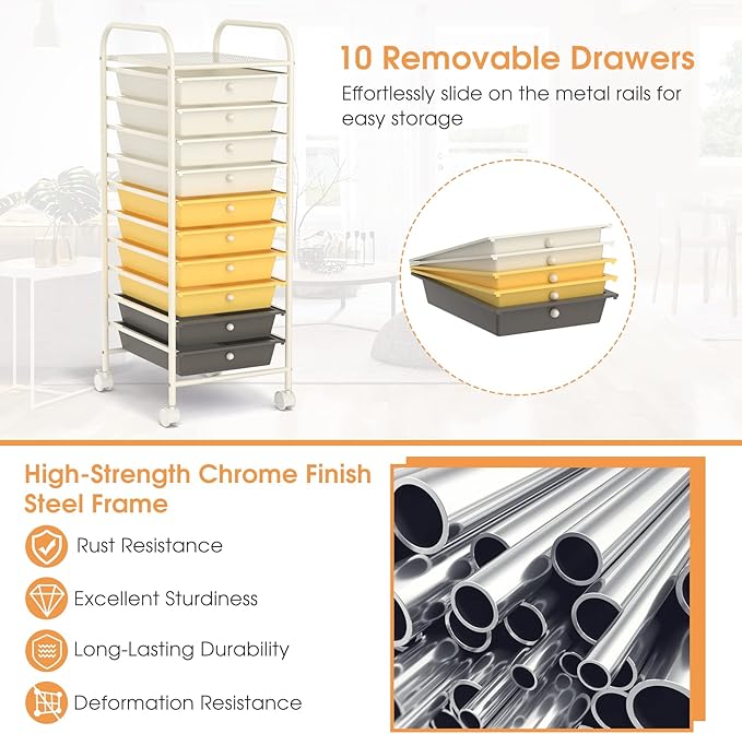 GLACER 10 Drawers Rolling Cart, Storage Cart - Image 5