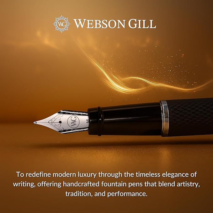 Webson Gill Show Up' Black Luxury Executive Fountain Pen, Woven Lacquer & Chrome - Image 6