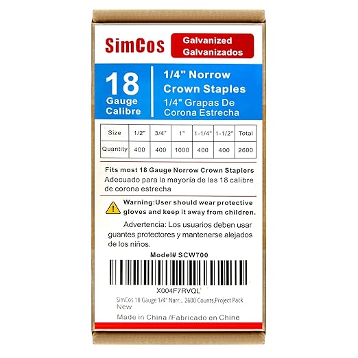 SimCos 18 Gauge 1/4" Narrow Crown Staples, Galvanized Upholstery Staples by SimCos