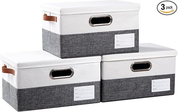 PRANDOM Storage Bins with Lids Linen Fabric Foldable Storage Boxes Organizer by Prandom