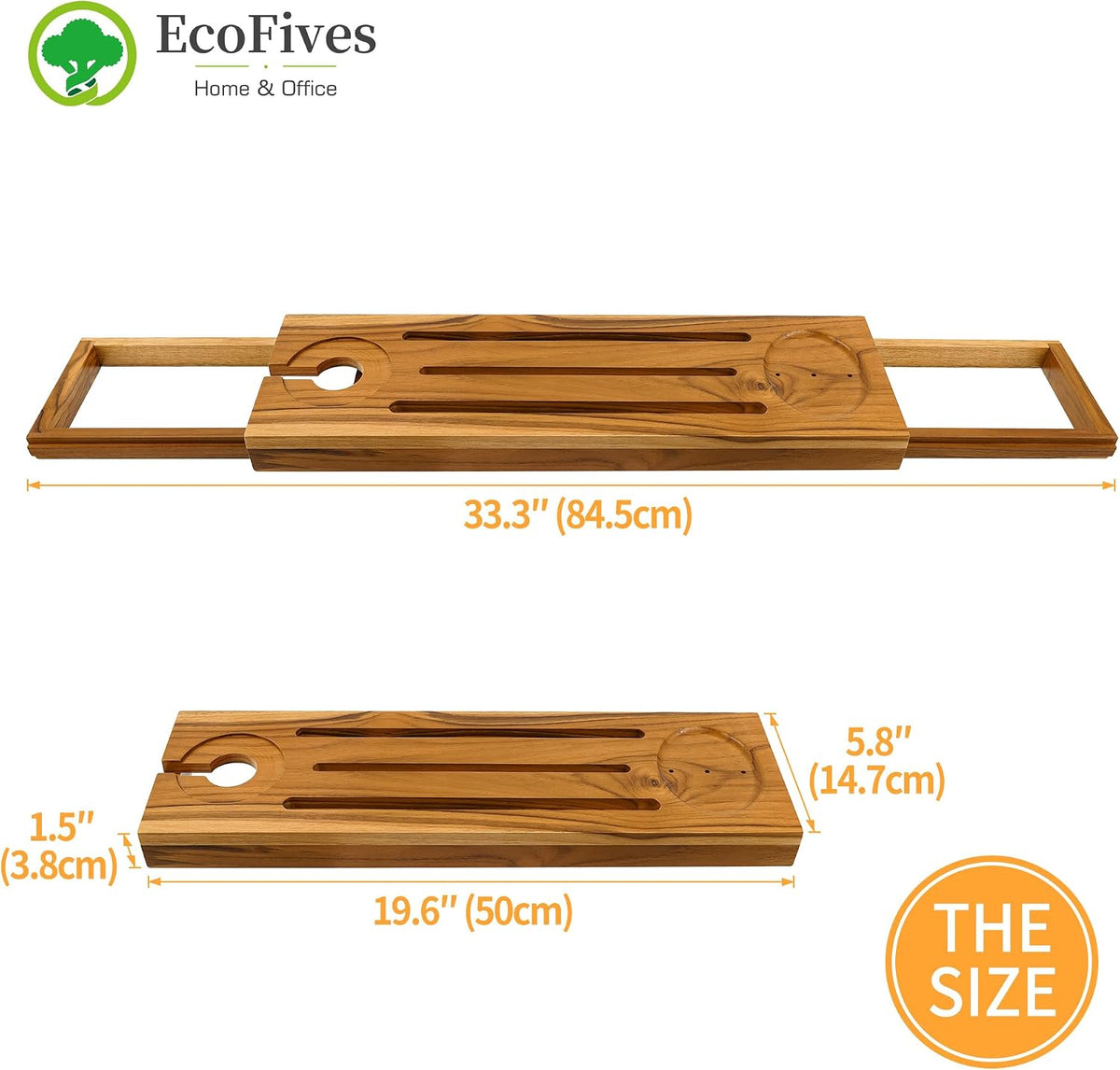 EcoFives Teak Bathtub Tray Caddy - Expandable Bath Tray - Adjustable Organize...