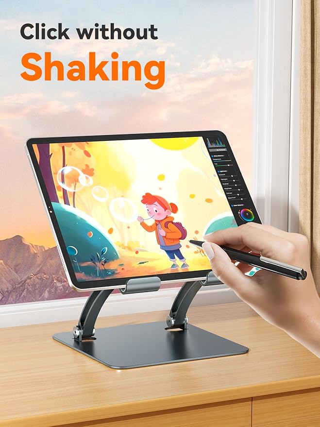 tounee Tablet Holder Stand, Dual Rod Adjustable Aluminum Desktop Stand - Image 3