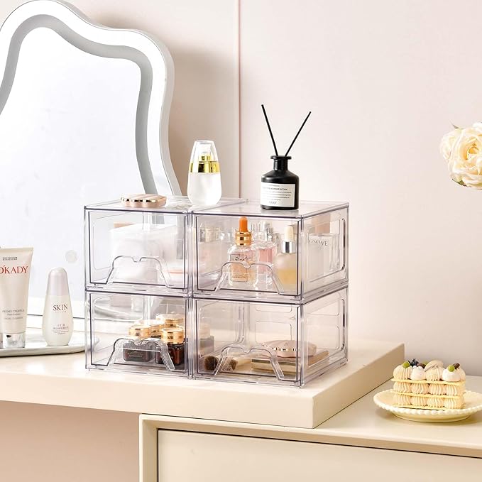 Stebopum 4 Pack Stackable Makeup Organizer, 4.4'' Tall Acrylic Bathroom Makeup - Image 5