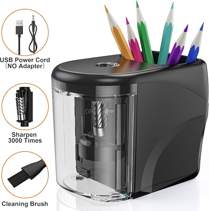 Electric Pencil Sharpener Heavy-Duty Helical Blade Sharpener USB/Battery - Image 2
