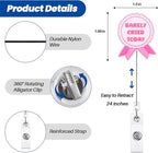 Barely Cried Today Funny Nurse Badge Reel, Cute Pink Ribbon Retractable ID Card - Image 2