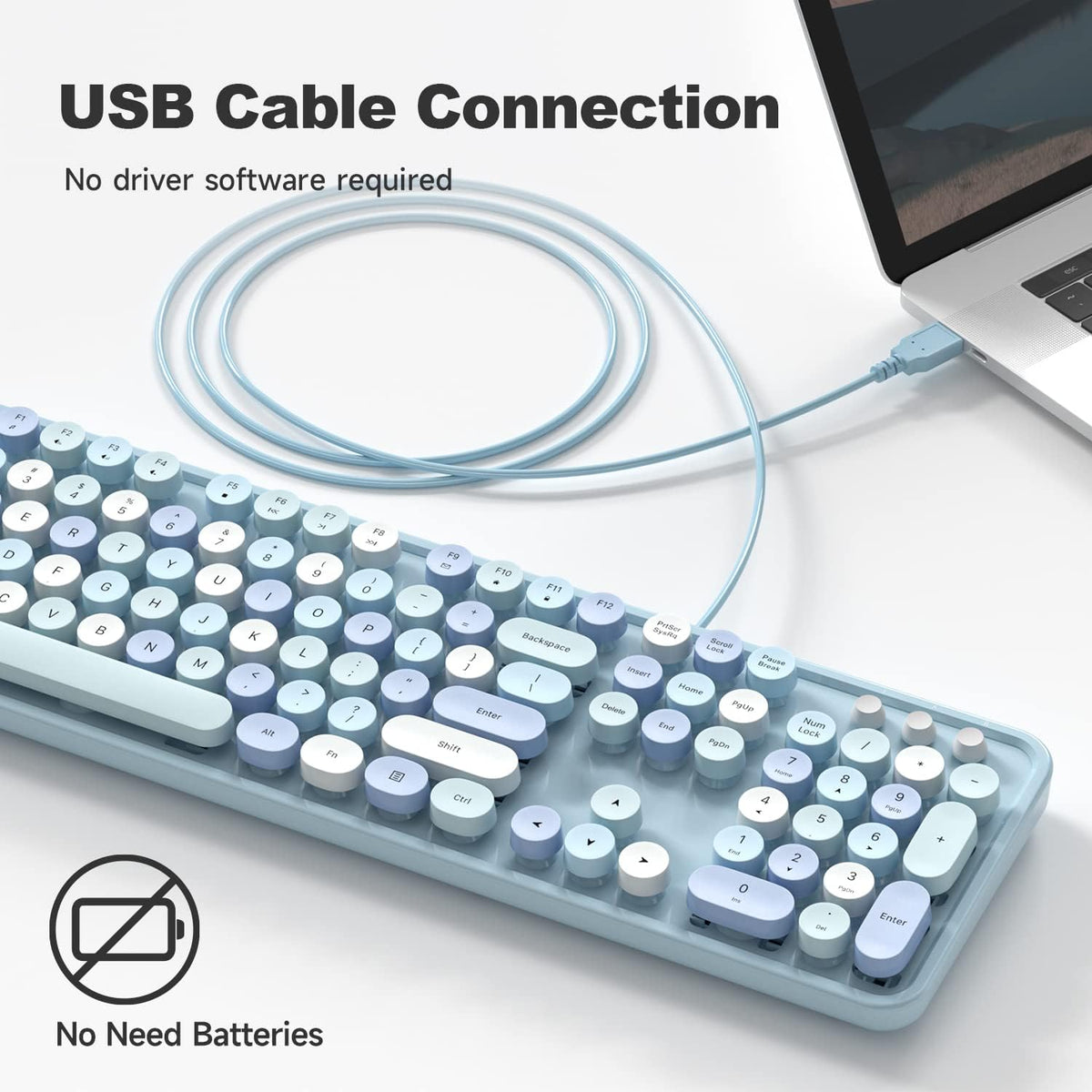 MOWUX Computer Keyboard Wired, Plug and Play USB Retro Round Typewriter Keybo...
