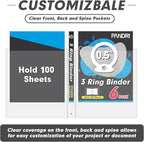 3 Ring Binder 0.5 Inch, PANDRI 6 Pack Binder Fits Letter Size 8.5'' x 11'' Paper - Image 4