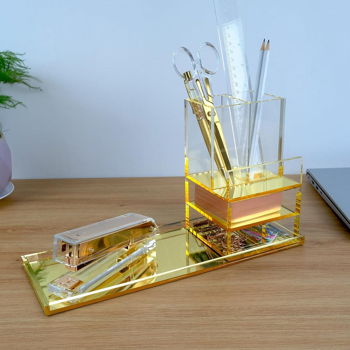 Acrylic Desk Organizer 4-Piece Desk Kit + Free Complimentary Acrylic Ruler, D...
