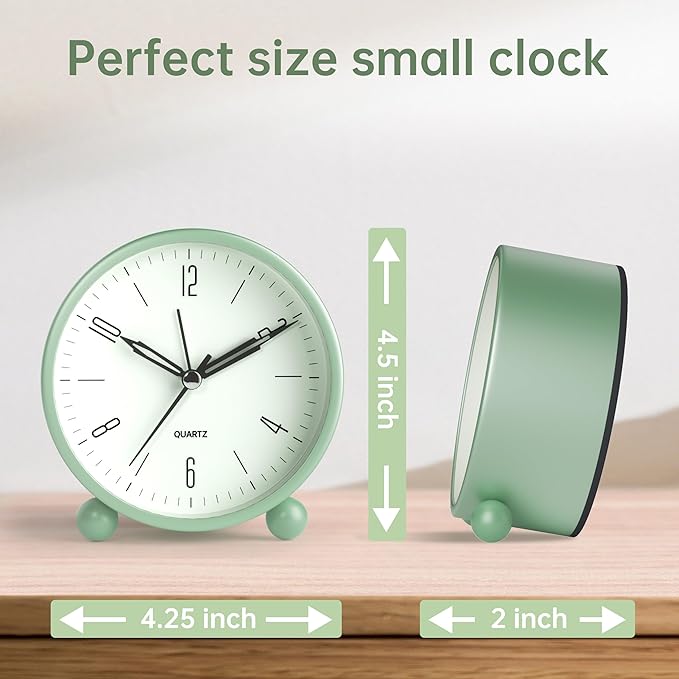 Analog Alarm Clock, 4 inch Super Silent Non Ticking Small Clock - Image 7