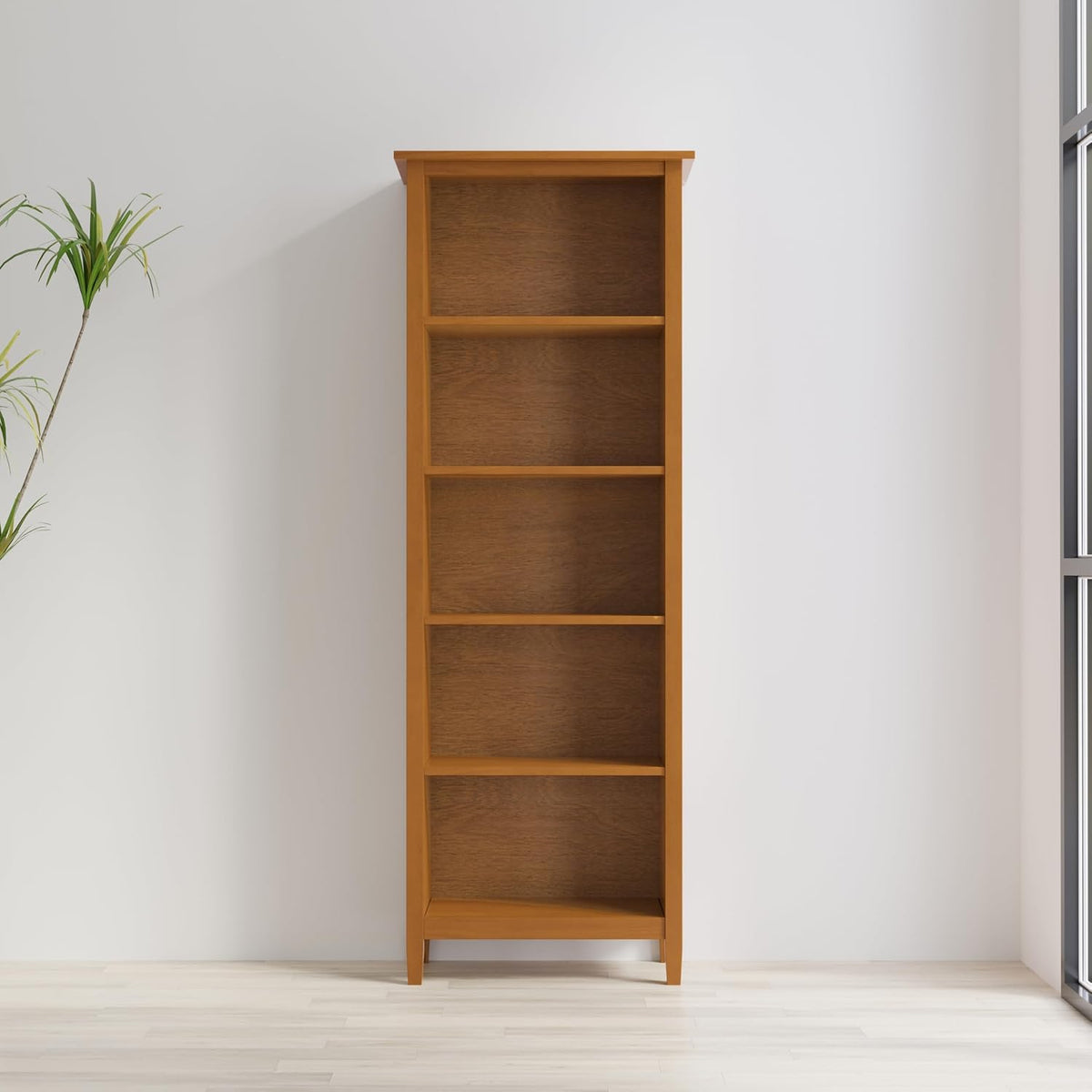 SIMPLIHOME Warm Shaker 72" Tall Solid Wood 5-Shelf Bookcase in Brown