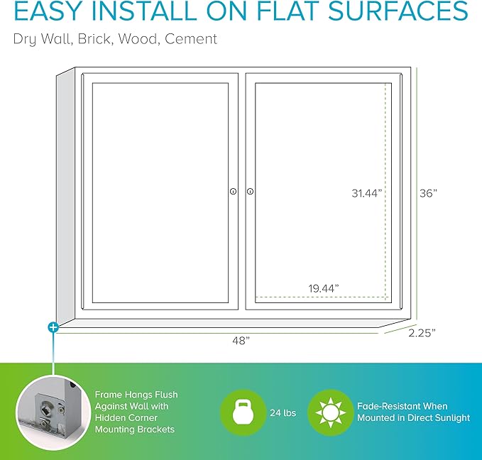 Ghent 36" x 48" 2-Door indoor Enclosed Recycled Rubber Bulletin Board, Shatter - Image 3