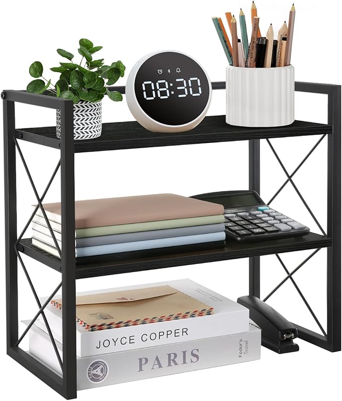 YINMIT Desktop Shelf Organizer, 2 Tier Office Shelves, Wood Desk Organizer by YINMIT