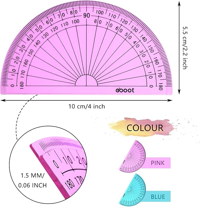 EBOOT 50 Pcs Math Protractors Plastic Protractor 180 Degrees, 4 Inches - Image 3