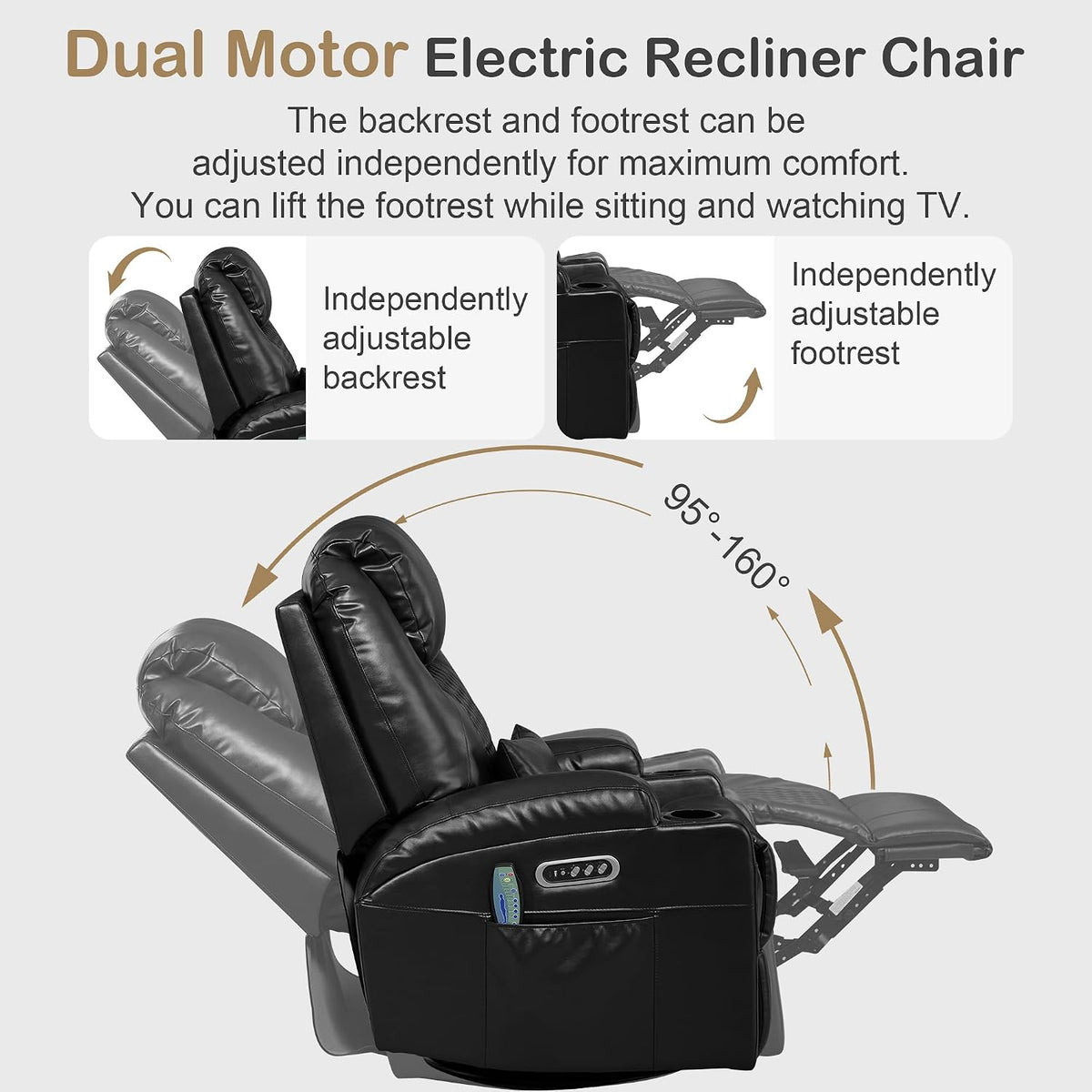 Dual‑Motor Adjustable Power Swivel Rocker Recliner Chair