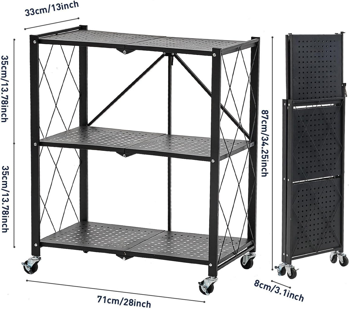 BRIAN & DANY 3-Tier Foldable Storage Shelves with Wheels, No Assembly Fol...