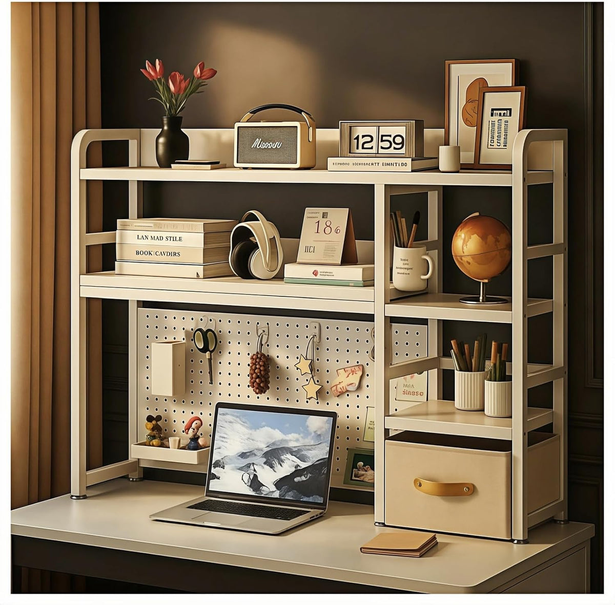 Desktop Bookshelf, pegboard Storage and Organization Rack, Dorm Desk Shelf, D...