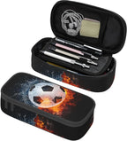 Boys Soccer Pencil Case with Water & Fire Pattern Print, Cool Black Pencil Box by YIJIUWKIS
