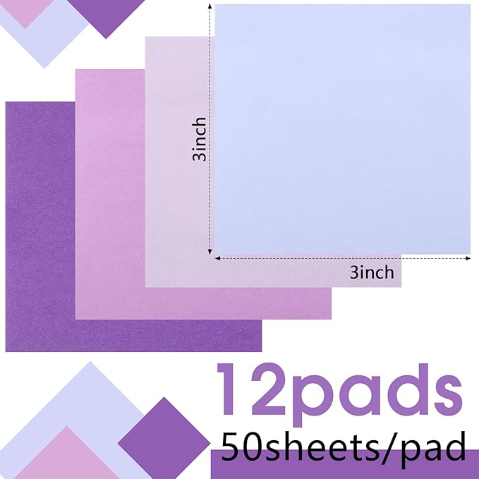 Thenshop 12 Pads Purple Sticky Notes 3''x3'', Self Stick Notes Pads Purple - Image 2