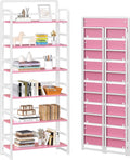 4NM No Assembly 6 Tiers Folding Bookshelf Storage Shelves Vintage Bookcase