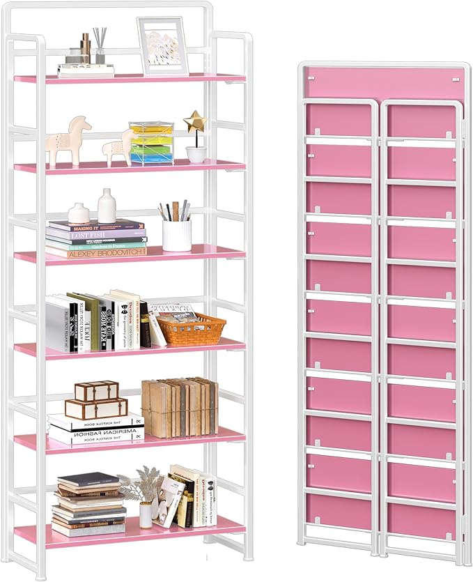 4NM No Assembly 6 Tiers Folding Bookshelf Storage Shelves Vintage Bookcase by 4NM