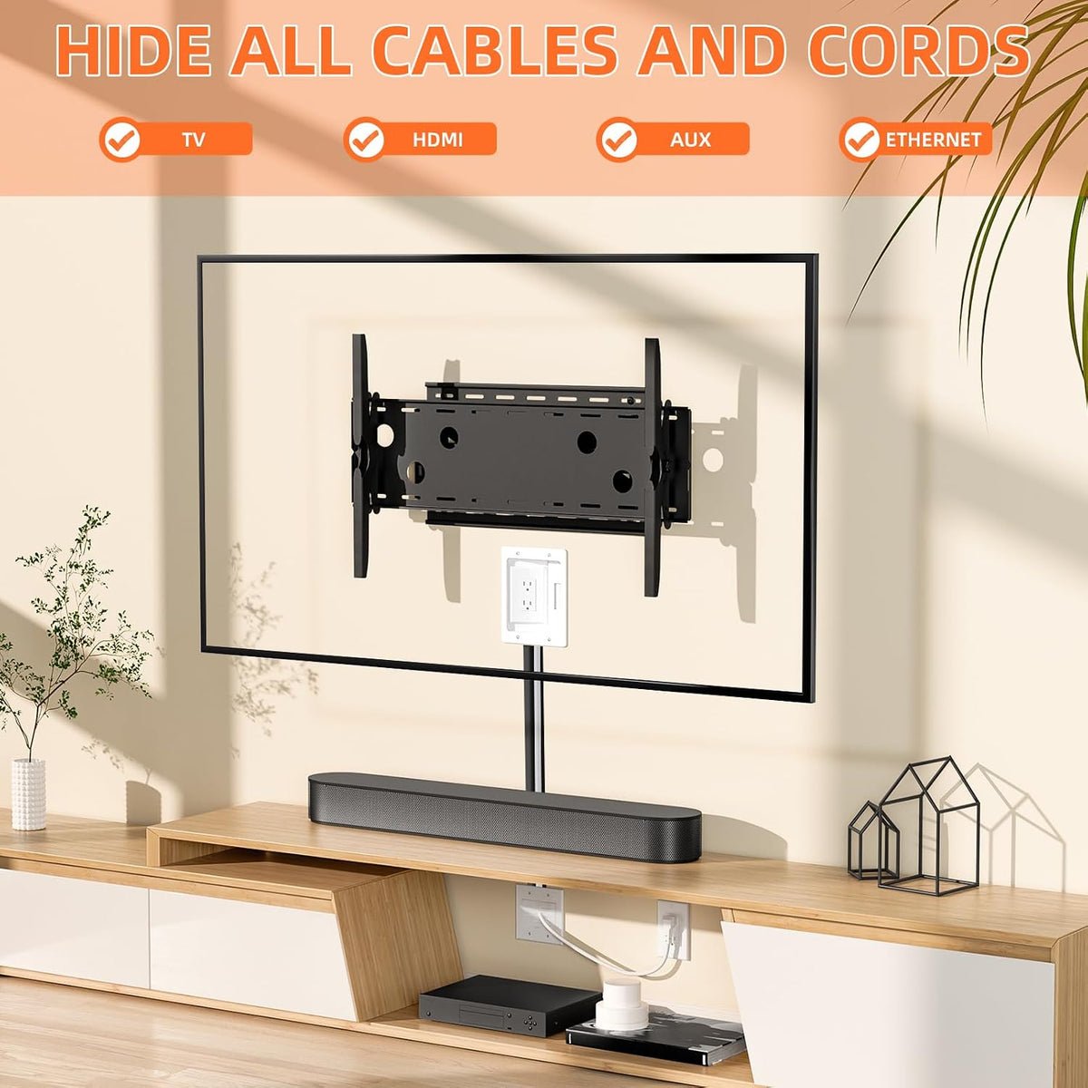in Wall Cable Concealer Kit with Brush Wall Plate,Recessed Outlet Box,9ft Cor...