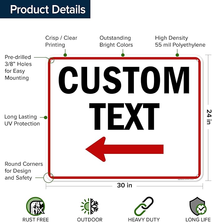 Custom Arrow, Custom Directional Sign, Left Arrow, 24x30 Inches, 55 mil thick - Image 6