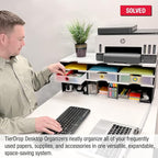 Desktop Organizer 6 Letter Tray Sorter Plus Riser Storage Base & 3 Supply - Image 3
