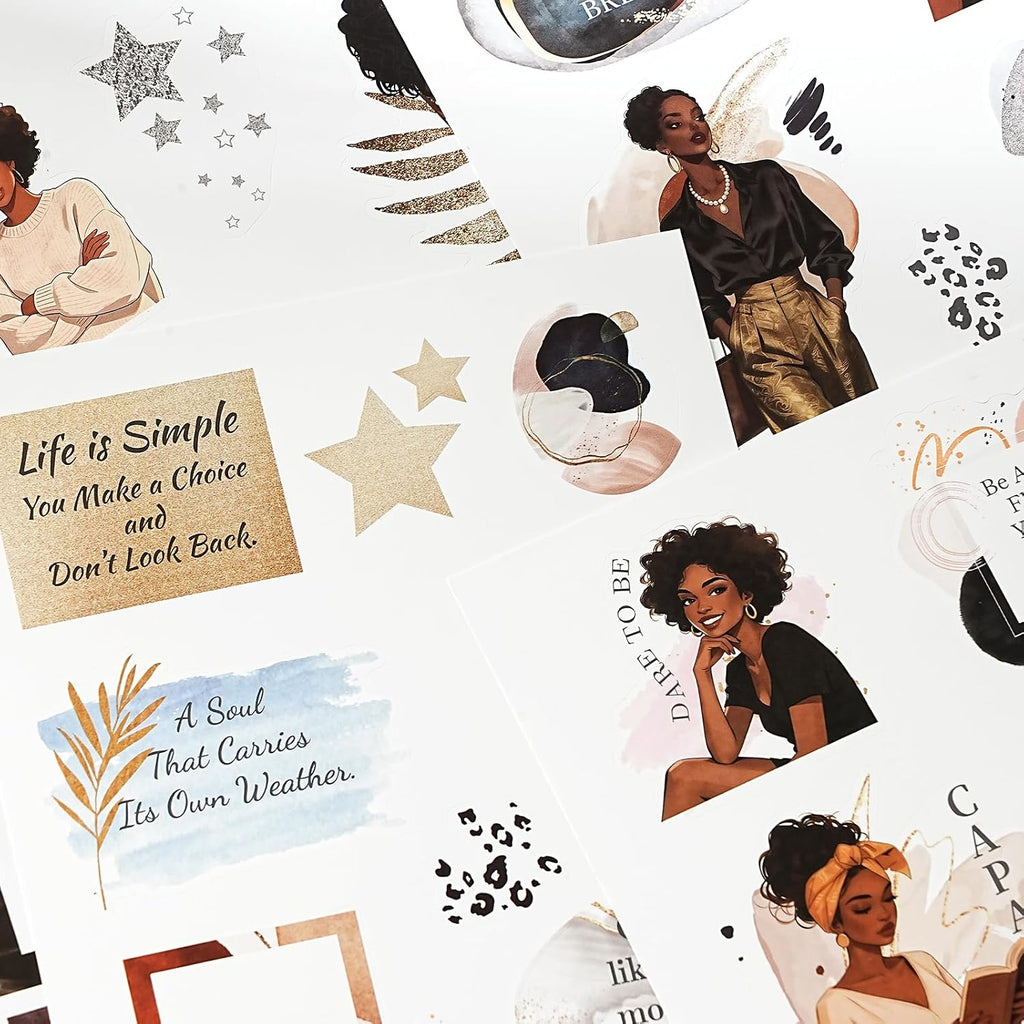 Black Girl Stickers Book - Planner Stickers, Journaling Sticker Decals | Inspirational African American Women Sticker for Adult, for Laptop, Water Bottle, Phone Case, Scrapbook Accessories for Women