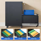 MIIIKO 2 Drawer File Cabinet on Wheels, Home Office Mobile File Drawers Under - Image 4