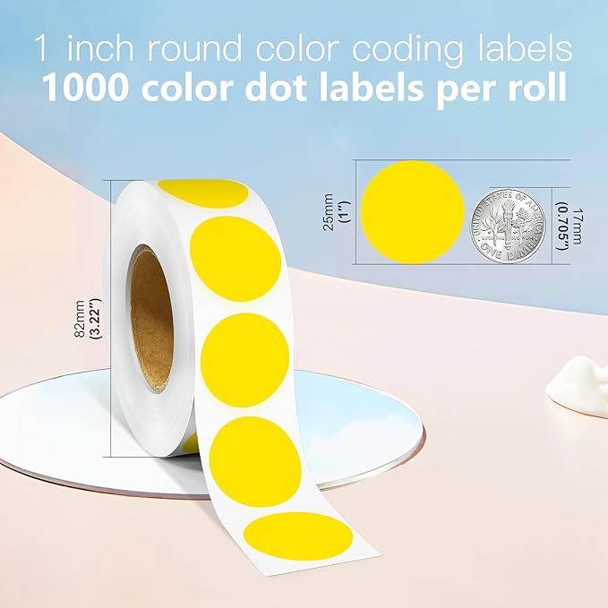 1 Inch Round Color Coding Labels, 1000 Dots Per Roll Yellow Color Coded Dot - Image 2