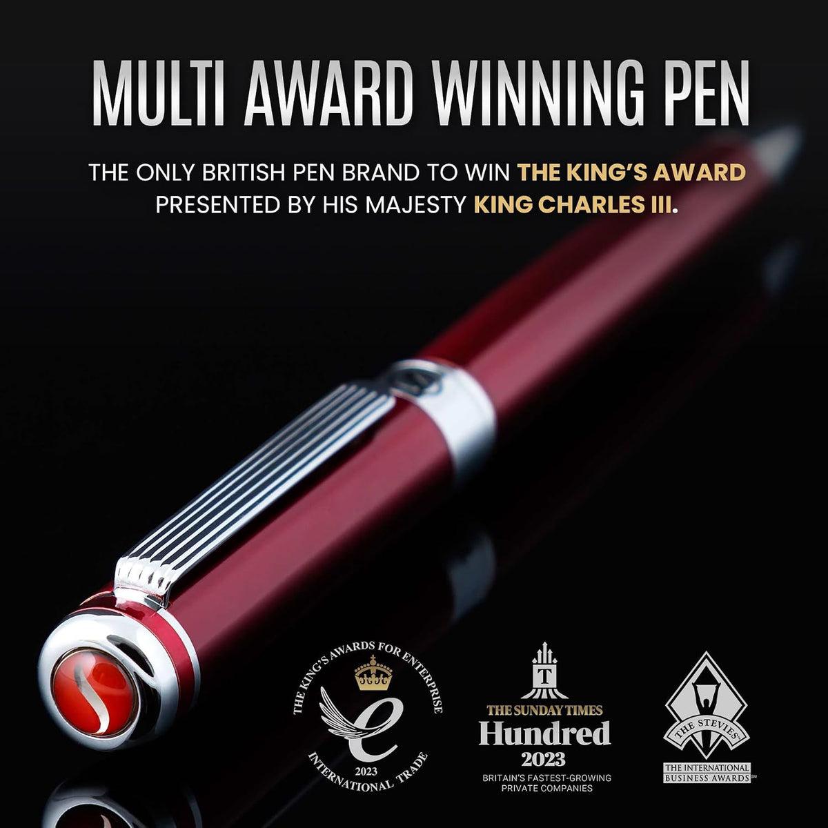 Scriveiner Deep Crimson Ballpoint Pen - Stunning Red Lacquer Luxury Pen, Chro...
