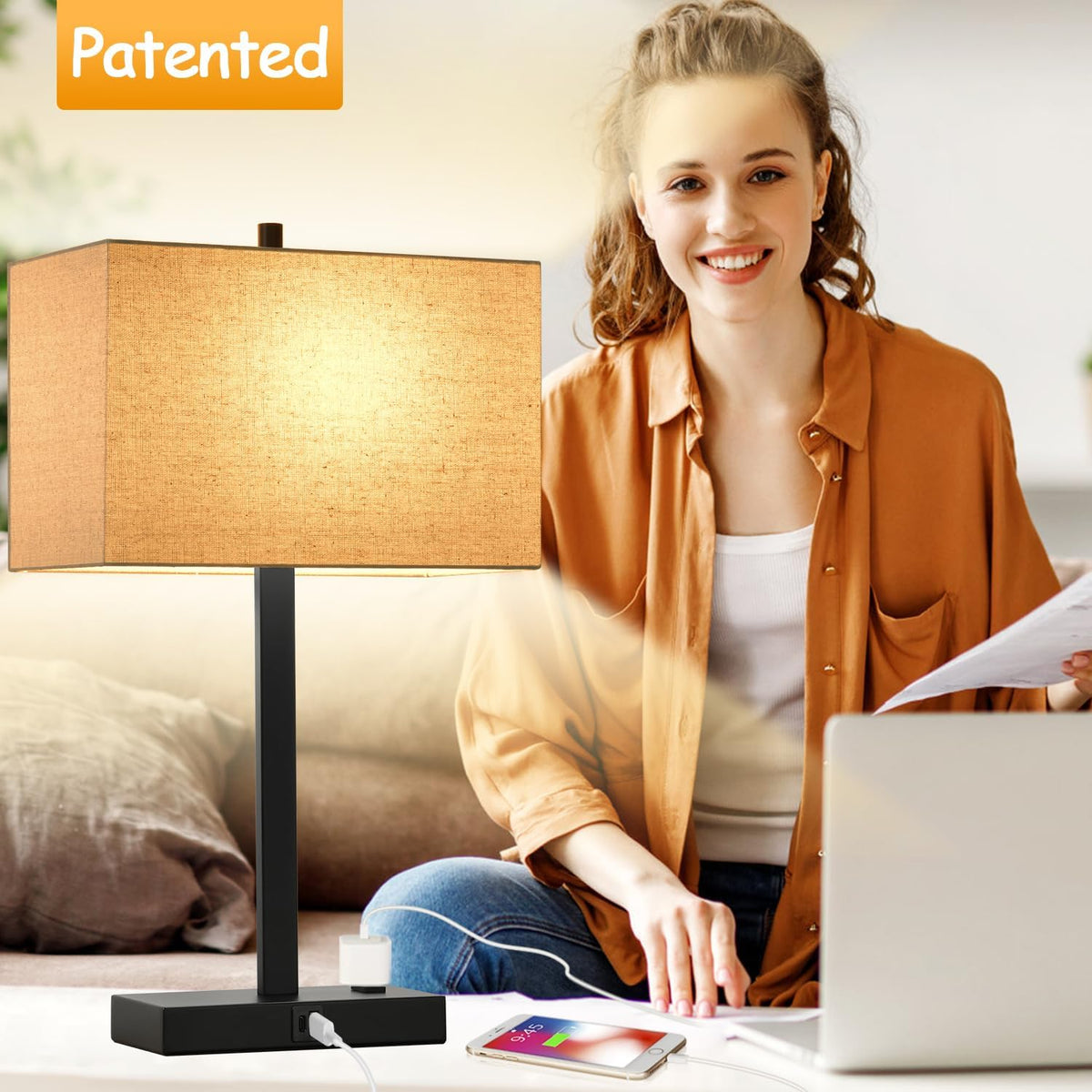 21" Touch Bedside lamps with 2 USB & AC Outlets, 3-Way Dimmable Beds...
