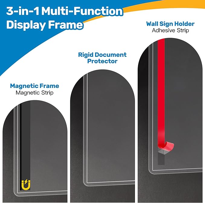Magnetic Sign Holder 11 x 17 Adhesive Frame 5 Pack, Rigid Plastic Document - Image 4