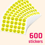 600 PCS - 1" Smiling Happy Smile Face Stickers, Yellow