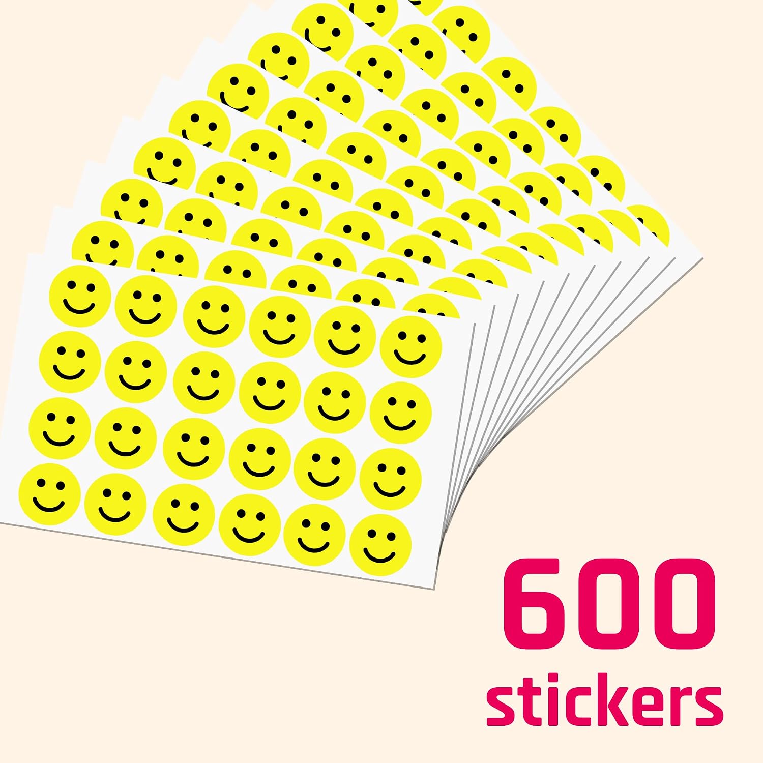 600 PCS - 1" Smiling Happy Smile Face Stickers, Yellow