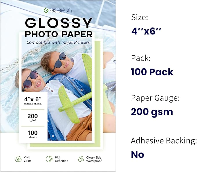 4x6 Photo Paper, Goefun 200GSM/54LB Glossy Inkjet Printer Paper - Image 2