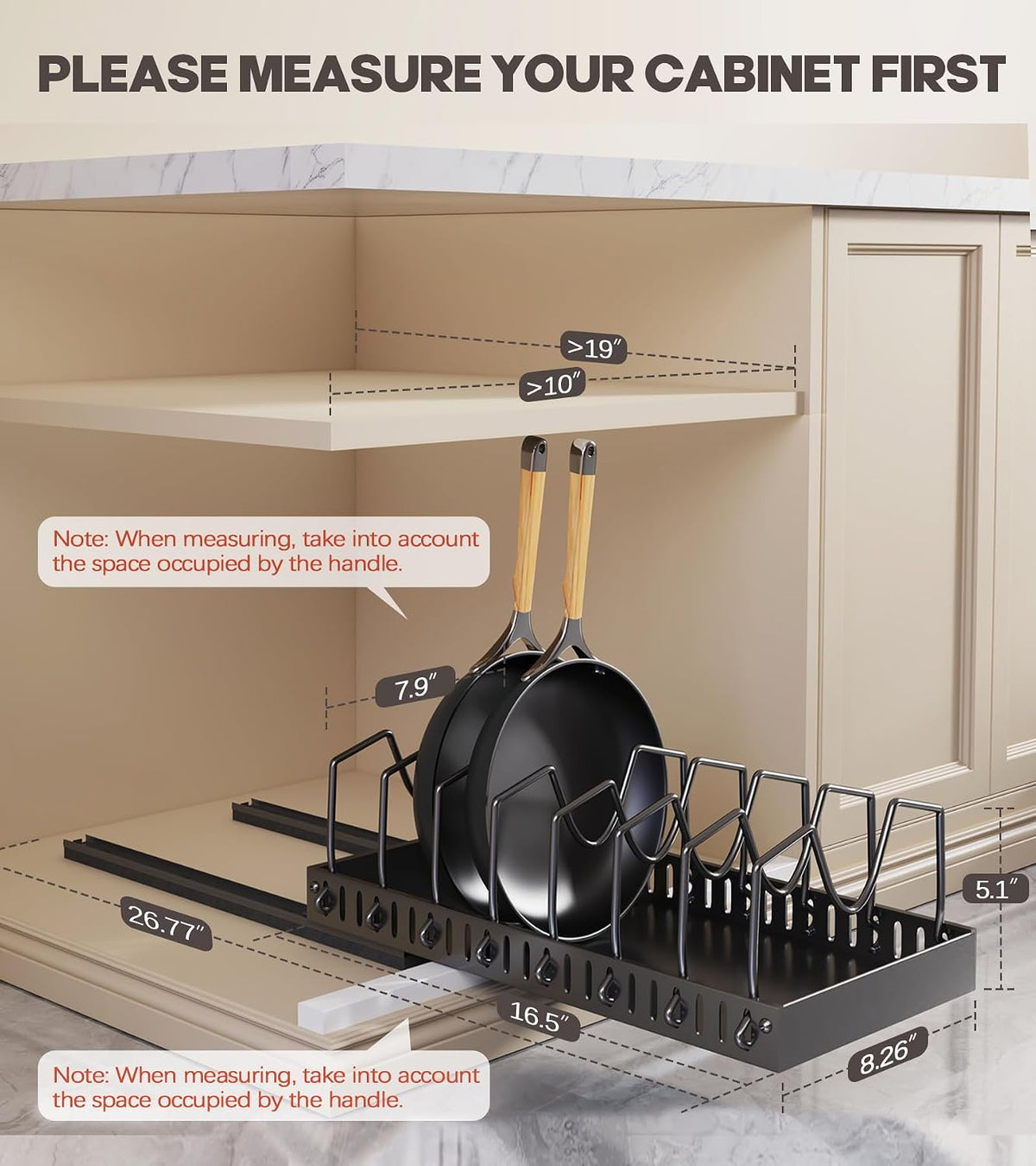 Lozovin Pull Out Pots and Pans Organizer Under Cabinet, Sliding Lid Holder an...