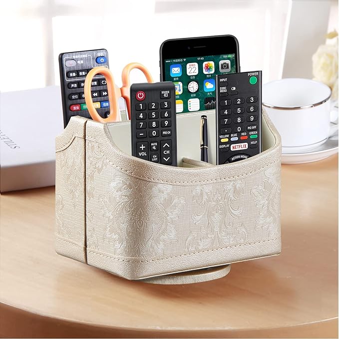 PUSU Leather 360°Rotatable Remote Control Holder, Nightstand TV Remote Caddy - Image 5