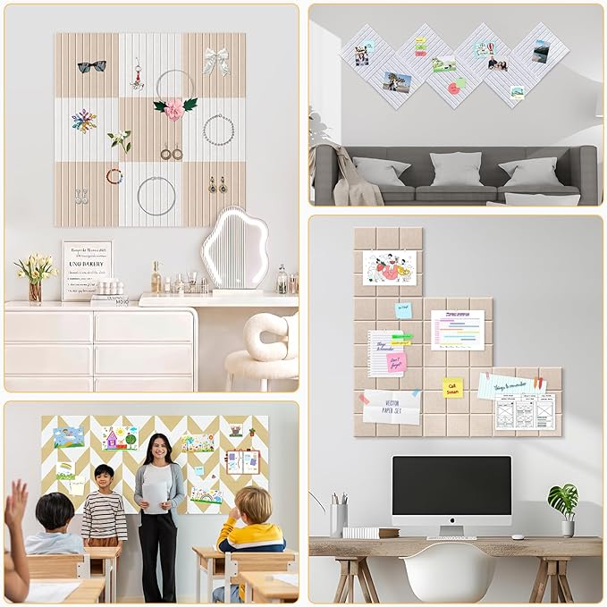 Smarpau Large Cork Board for Walls, 12 Pack Slat Felt Wall Tiles - Image 7