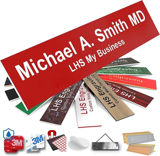 Engraved Door Signs for Office Personalized Red Plastic Door Plaque White by LHS+My+Business