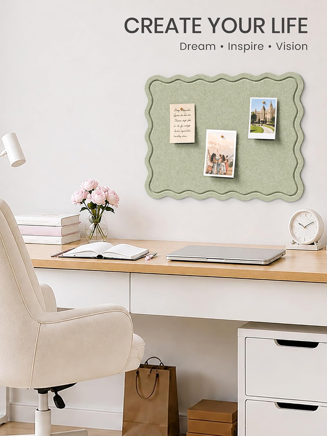 Fluxynara Scalloped Felt Bulletin Board, 23.6"x17.1", Sage