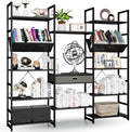 NUMENN Triple Wide 5 Tier Bookshelf, Adjustable Rustic Industrial Style Book by NUMENN