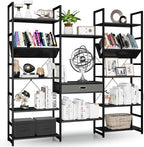 NUMENN Triple Wide 5 Tier Bookshelf, Adjustable Rustic Industrial Style Book by NUMENN