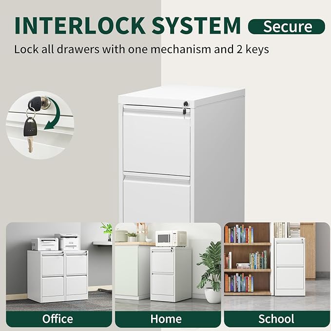 Yukimo 2 Drawer File Cabinet for Home Office, Vertical File Cabinet - Image 7