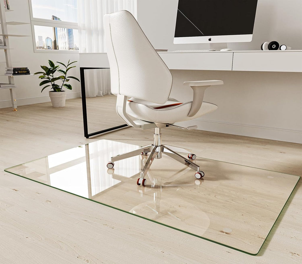 Koonmi Tempered Glass Chair Mat 50"x30" - Premium Office Chair Mat for Hardwood Floors & Low-Pile Carpet with 4 Non-Slip Pads - Thick Scratch-Resistant Surface