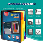 H4D 12 Pocket Poly Project Organizer, Multi Pocket Folder, Primary Colors | Spiral, Multi-Subject, Letter Size