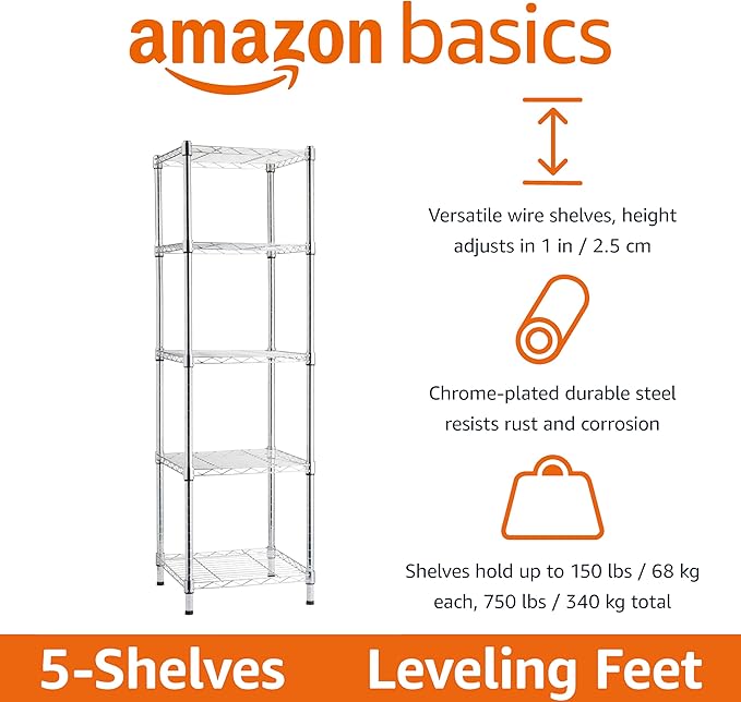 Amazon Basics 5-Shelf Tower Adjustable Storage Shelving Unit, 16 D x 16 W x 54 - Image 4