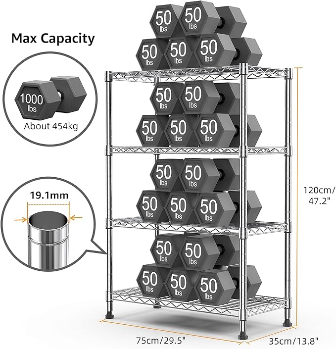 M MZG 1000 lbs Storage Shelving Steel Heavy Duty 4-Tier Utility Shelving Unit - Image 3