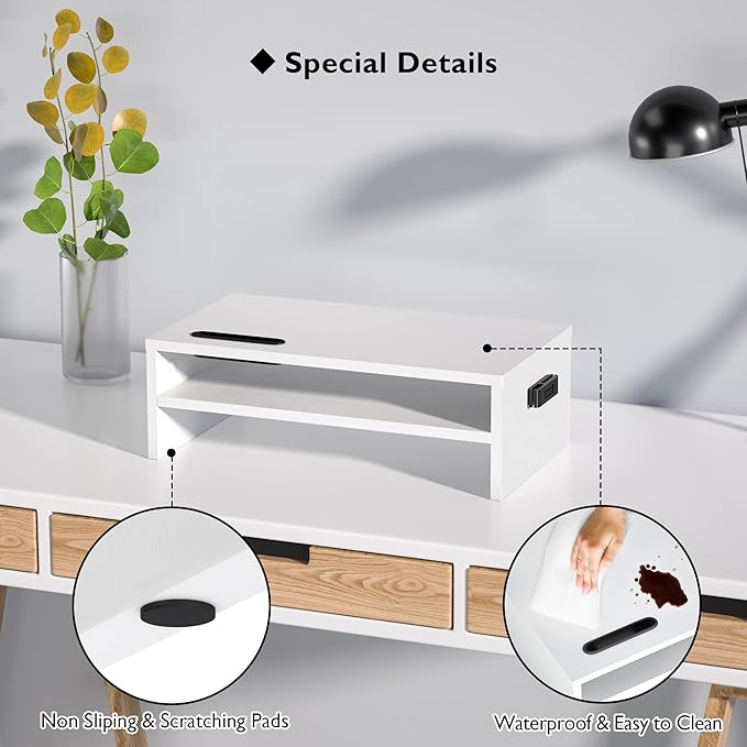 BONTEC Wooden Monitor Stand Riser, 2-Tier Desk Shelf - Image 4